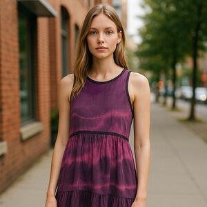 EXPRESS women's sleeveless top Large cotton modal ombre dye purples lattice trim